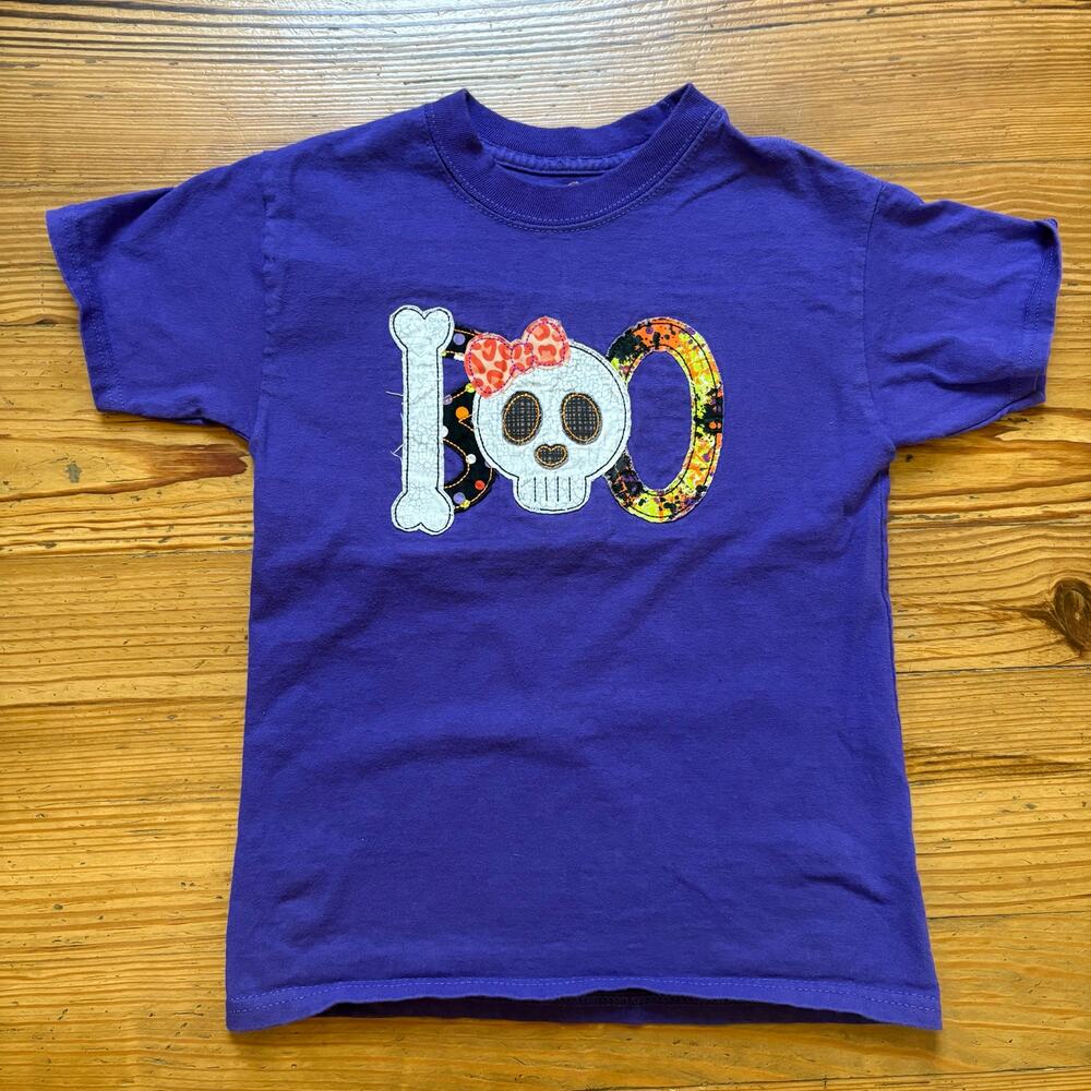 Hanes handmade purple BOO skeleton embroidered‎ short sleeve shirt SIZE S